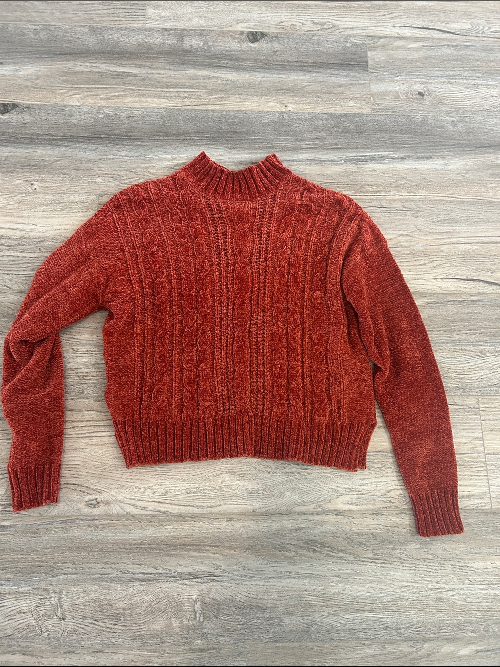 Moral Fiber Rust Cable Knit Chenille Sweater